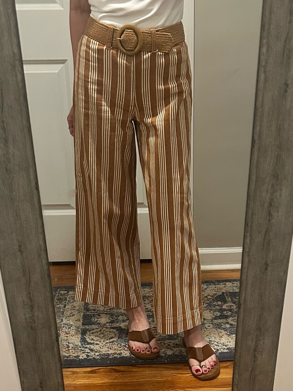 Madewell (Runs Large) Emmett Wide-Leg Crop Pants in Katherine Stripe Golden